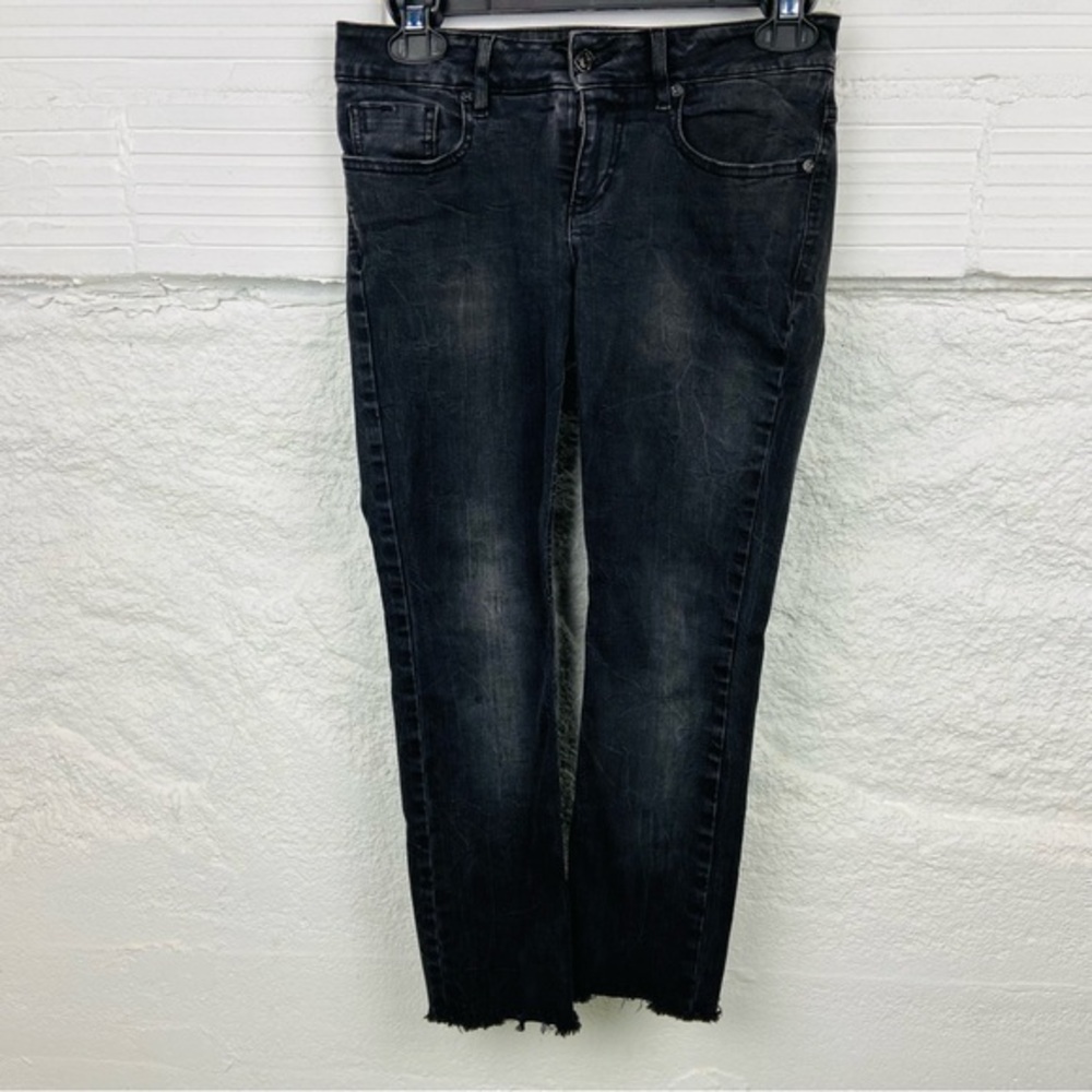 BOSS HUGO BOSS dark gray skinny low rise raw hem zipper pocket jeans size 4/6